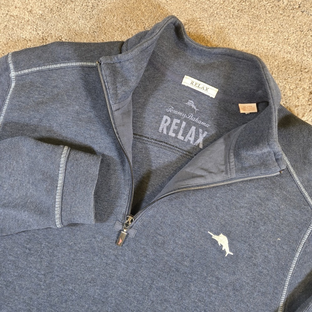 Tommy Bahama Mens 1/4‎ Zip Navy Pullover Sweater Size XL